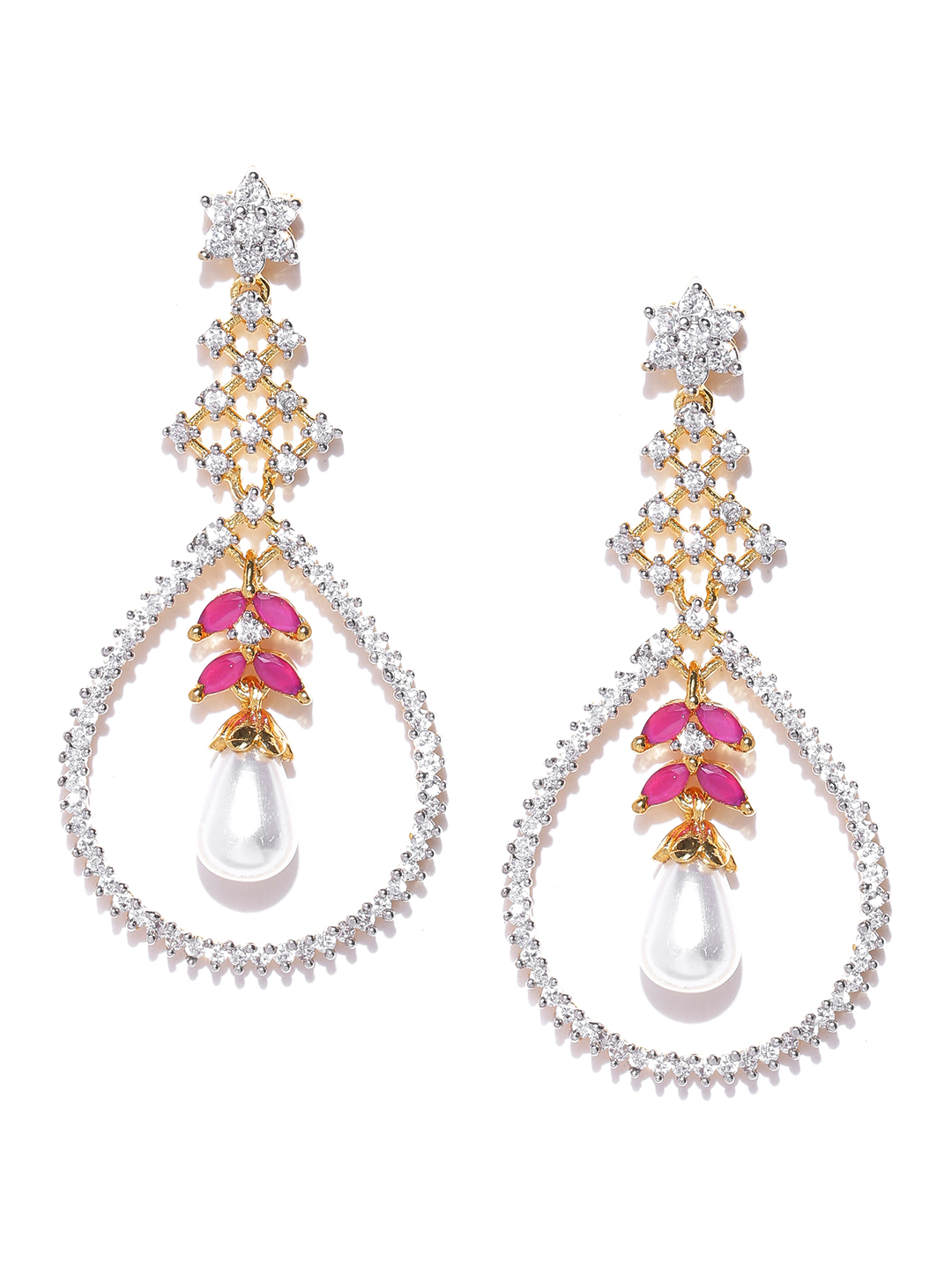 YouBella Gold-Plated Stone-Studded Teardrop-Shaped Drop Earrings